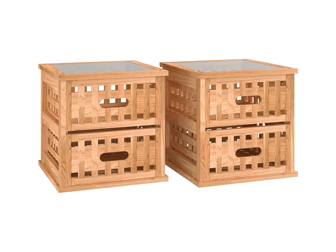 Claire-Aurélia  Comodini 2 pz 34x34x34 cm in Legno Massello di Noce