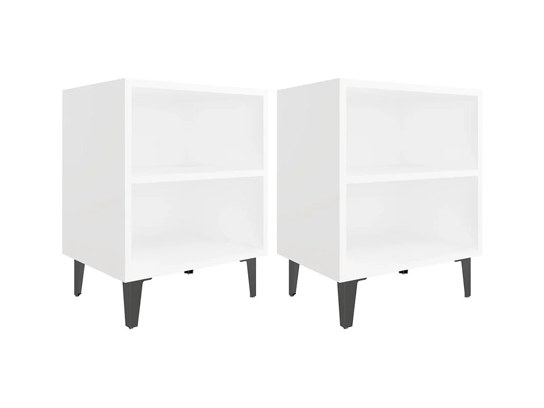 Silo  Tables de chevet avec pieds en métal 2 pcs blanc 40x30x50 cm