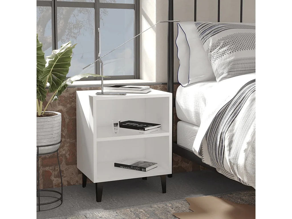 Silo  Tables de chevet avec pieds en métal 2 pcs blanc 40x30x50 cm