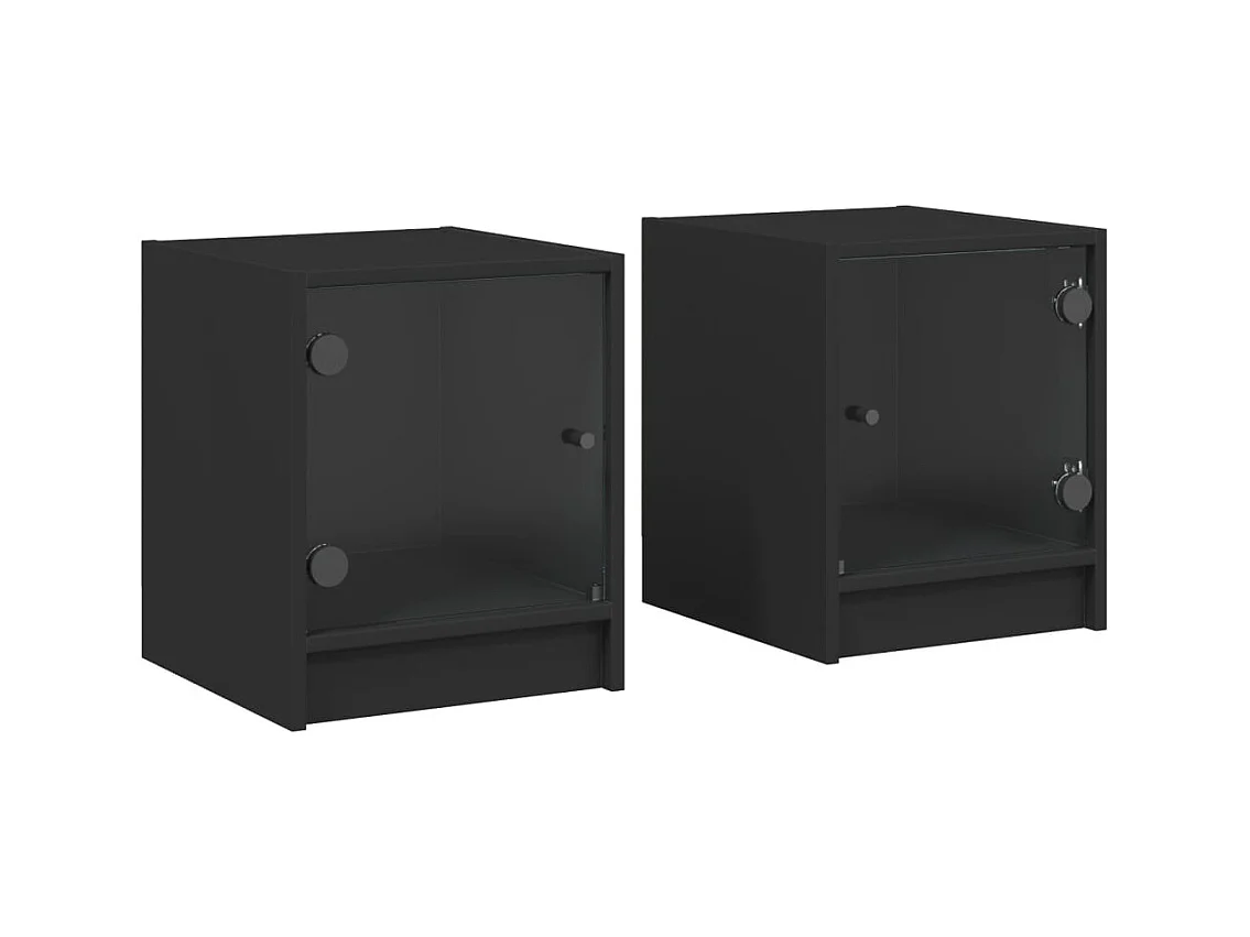 Butte  Comodini con Ante in Vetro 2pz Nero 35x37x42 cm