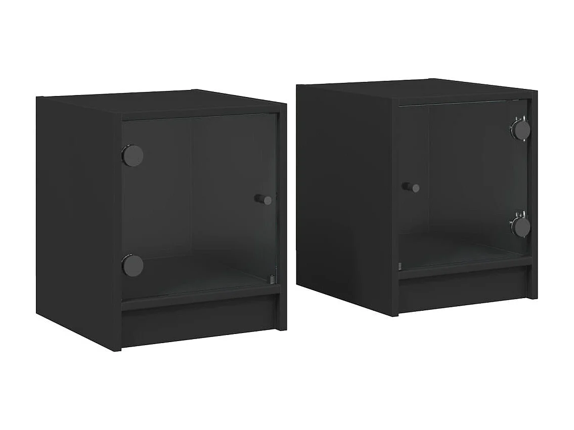 Butte  Nachttische mit Glastüren 2 Stk. Schwarz 35x37x42 cm