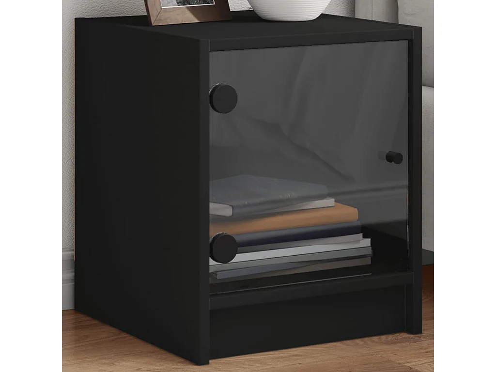 Butte  Nachttische mit Glastüren 2 Stk. Schwarz 35x37x42 cm