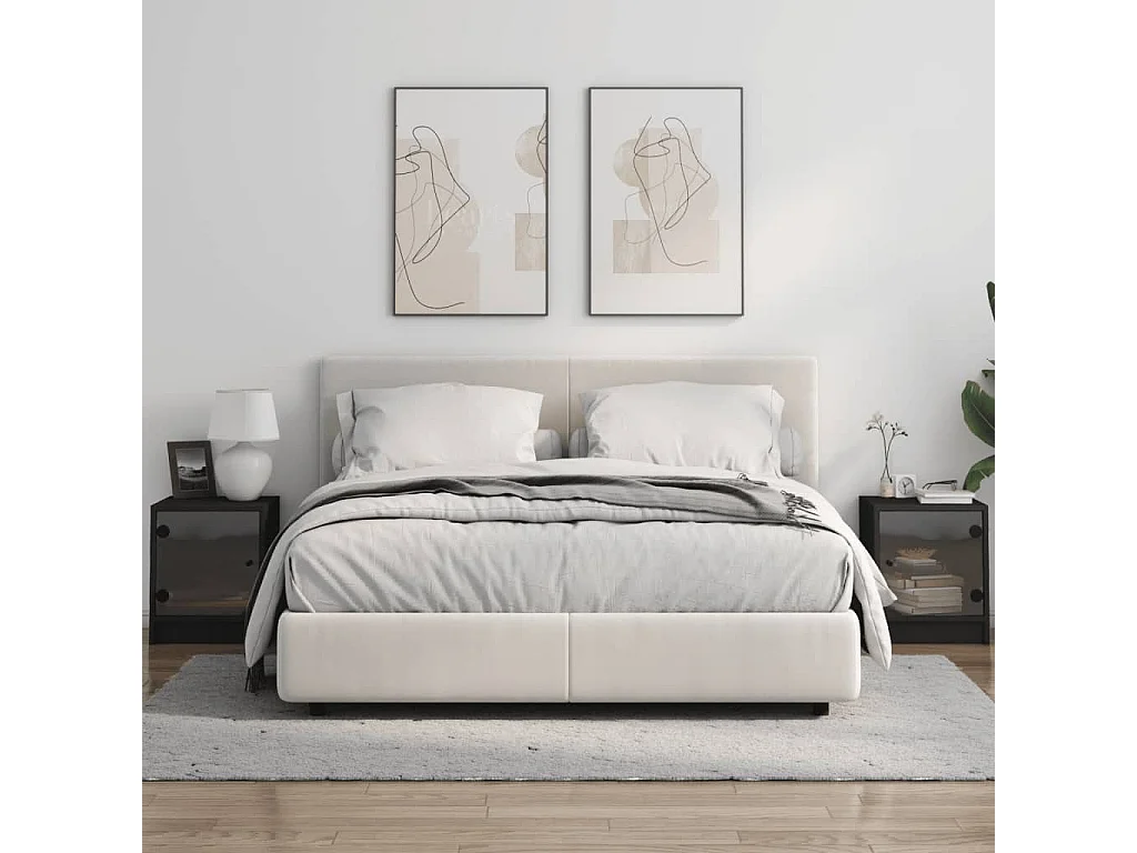 Butte  Nachttische mit Glastüren 2 Stk. Schwarz 35x37x42 cm