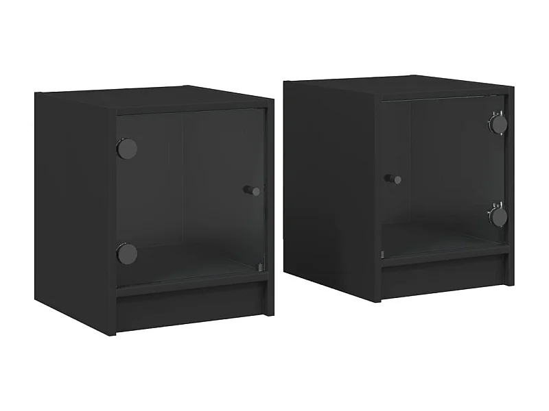 Butte  Comodini con Ante in Vetro 2pz Nero 35x37x42 cm