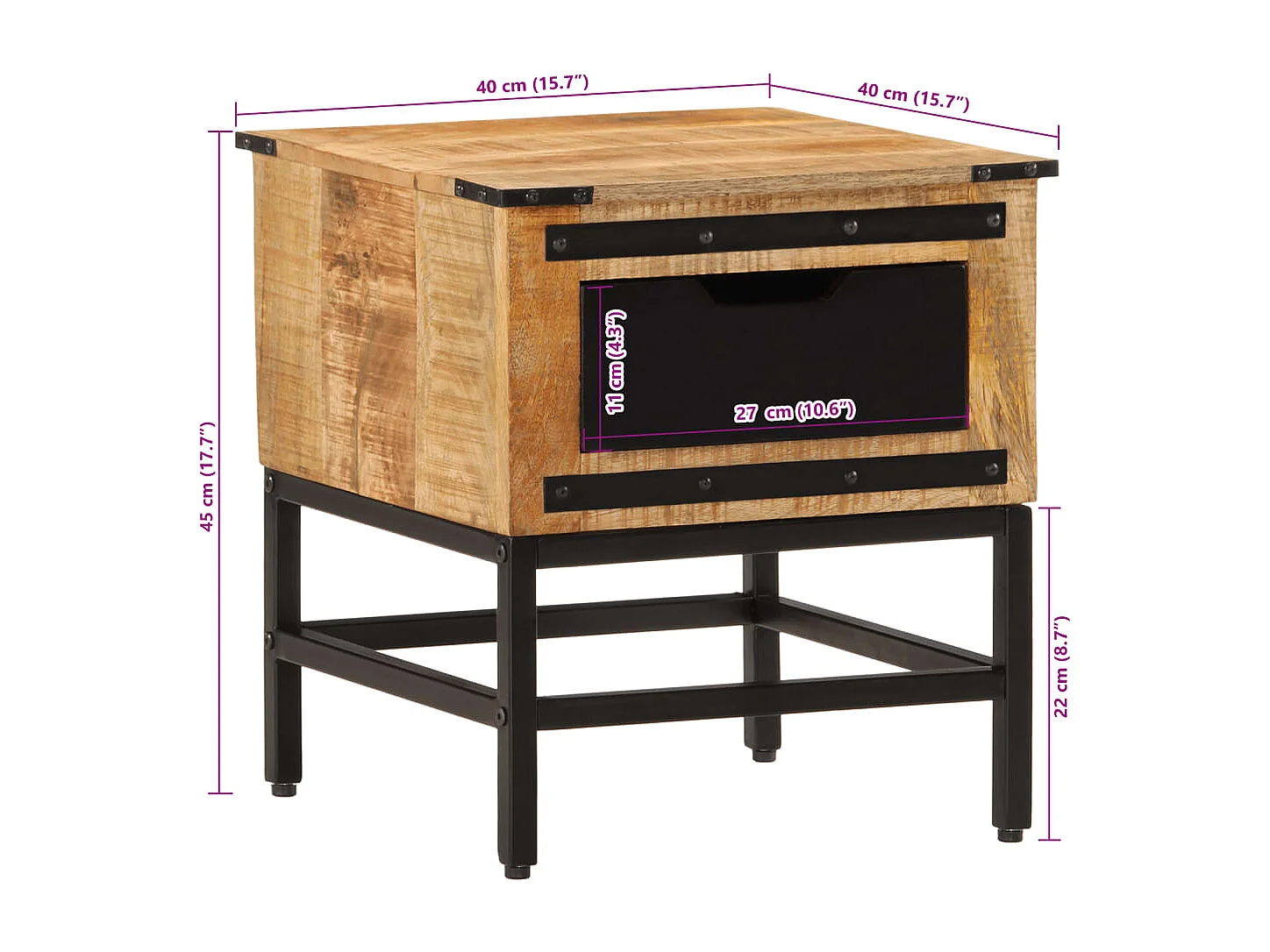 Garden Furniture -  Table de chevet 40x40x45 cm bois de manguier massif