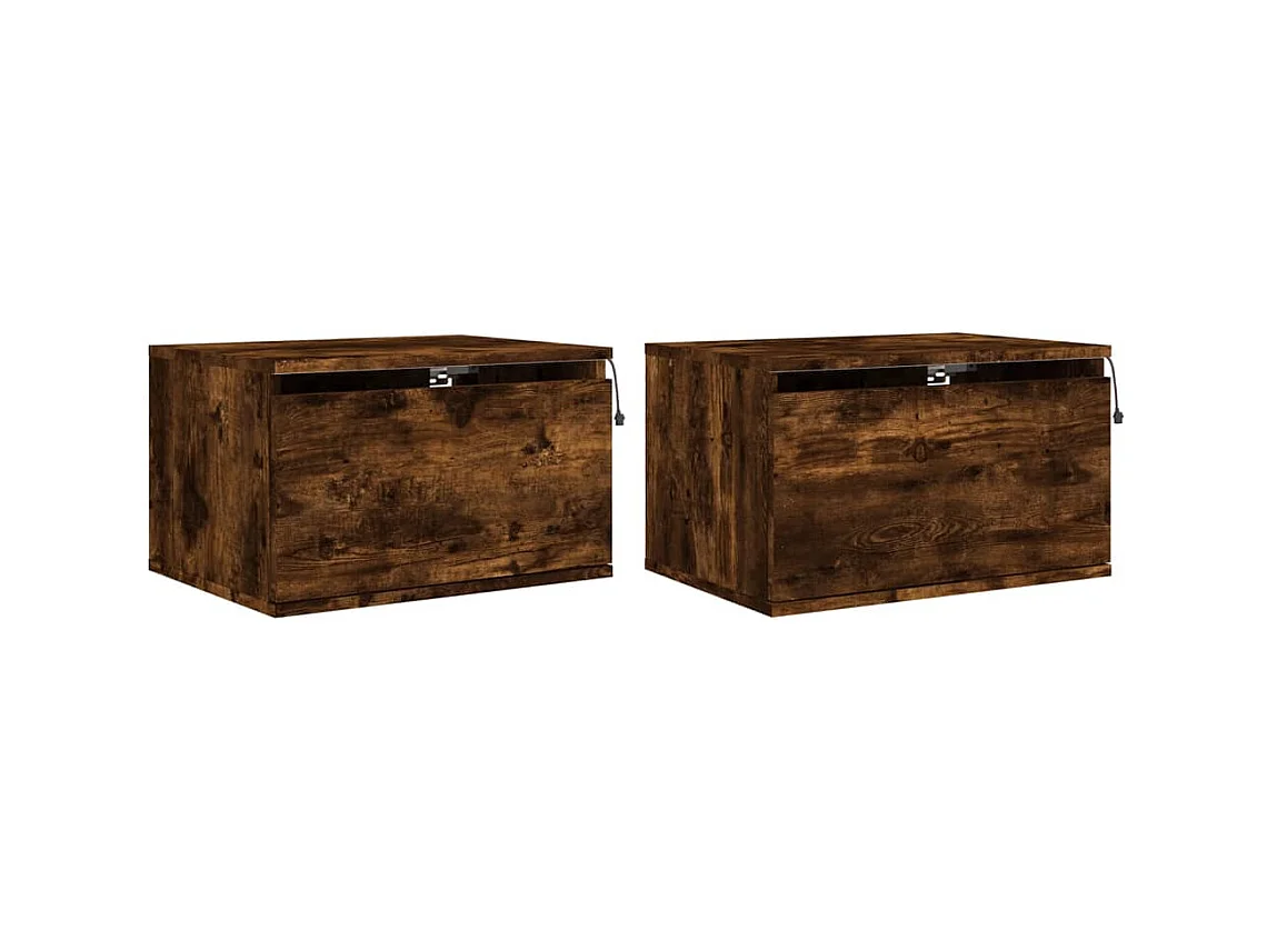 Vibeke  Tables de chevet murales avec lumières LED 2 pcs chêne fumé