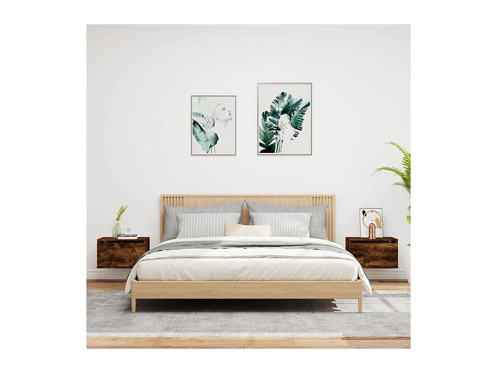 Vibeke  Tables de chevet murales avec lumières LED 2 pcs chêne fumé
