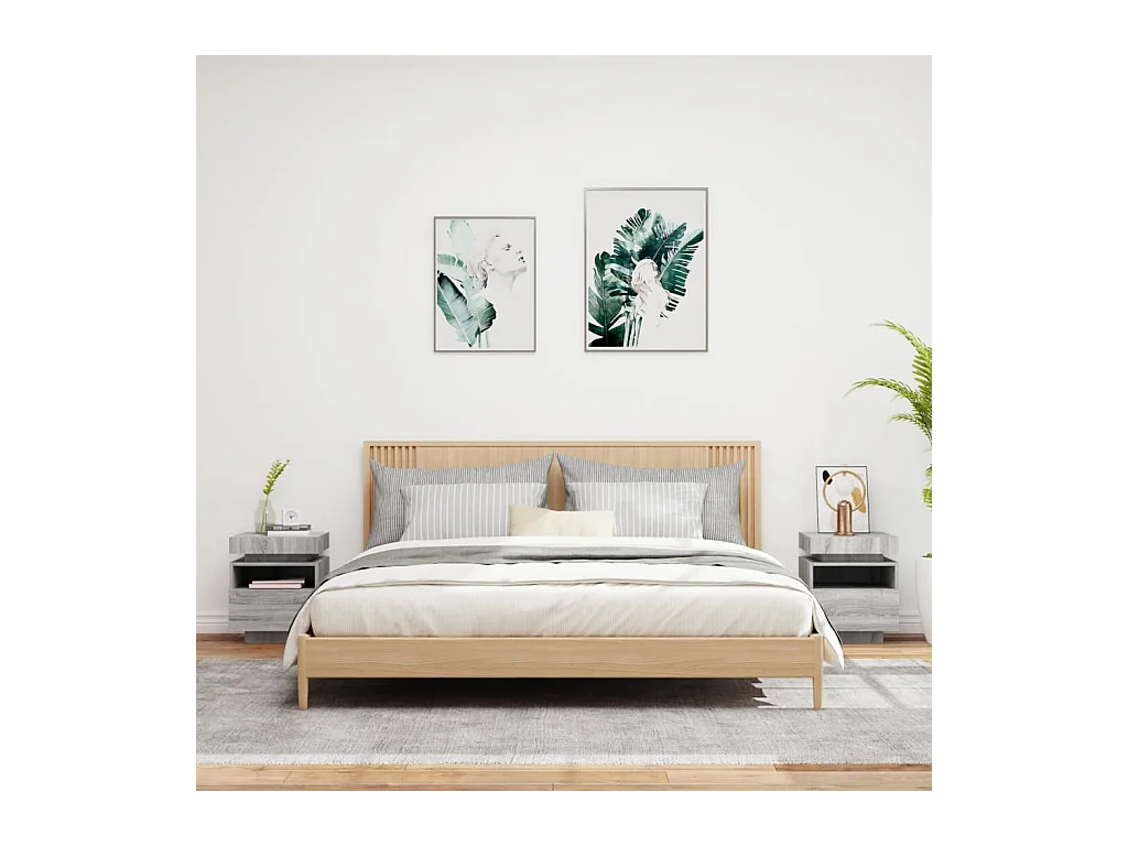 Josane  Armoires de chevet avec lumières LED 2 pcs sonoma gris