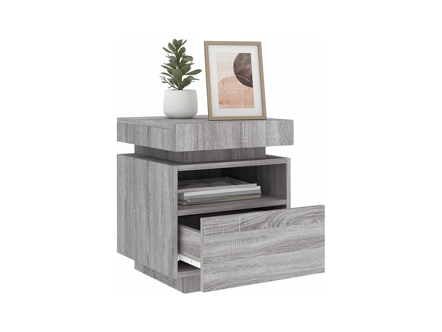 Josane  Armoires de chevet avec lumières LED 2 pcs sonoma gris