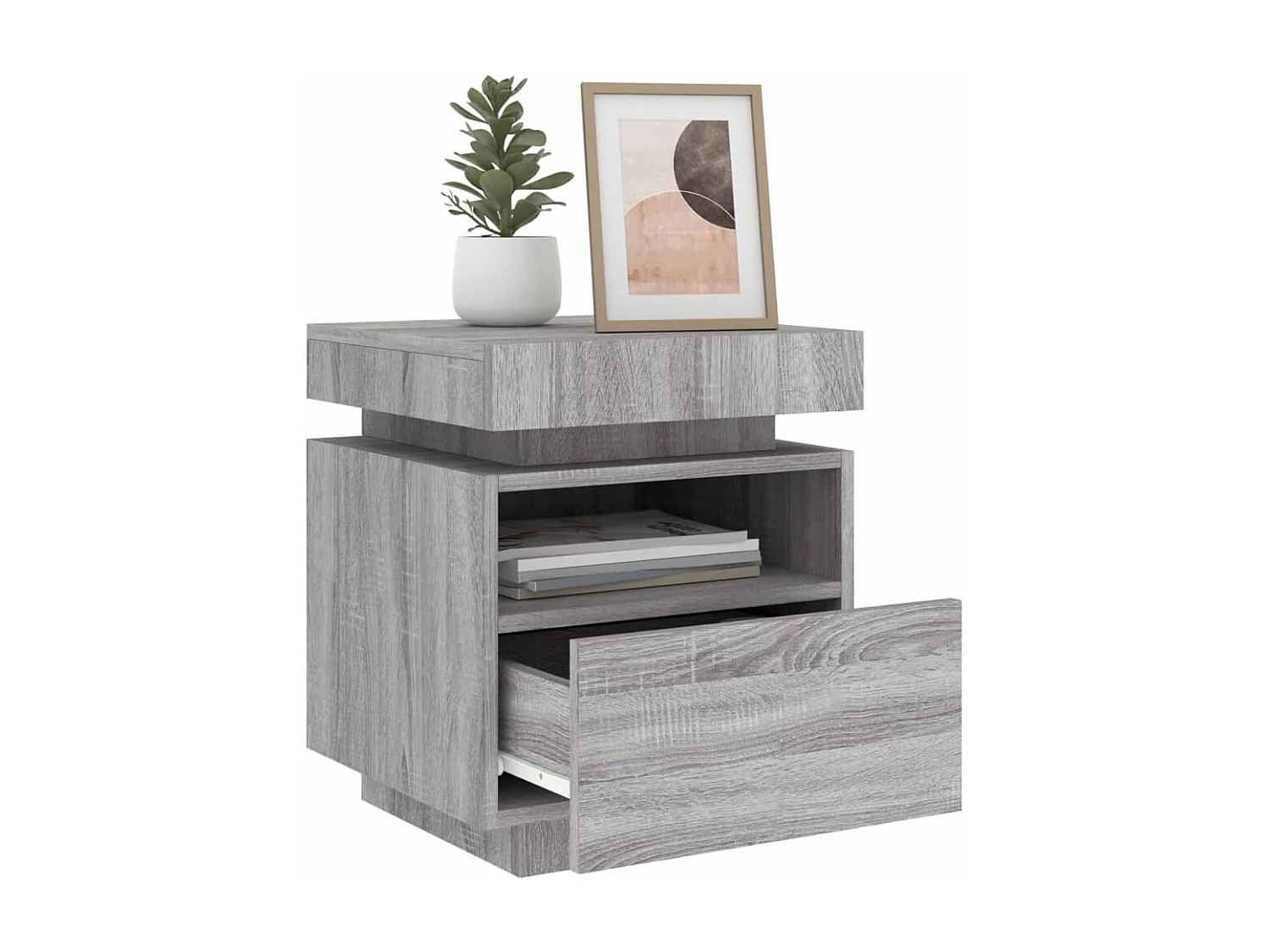 Josane  Armoires de chevet avec lumières LED 2 pcs sonoma gris