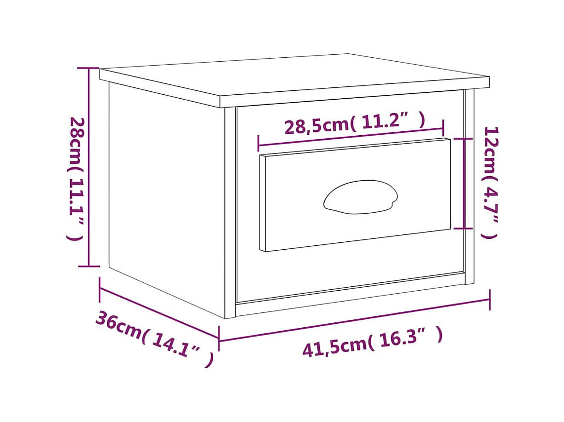 Boven-Leeuwen  Table de chevet murale chêne fumé 41,5x36x28 cm