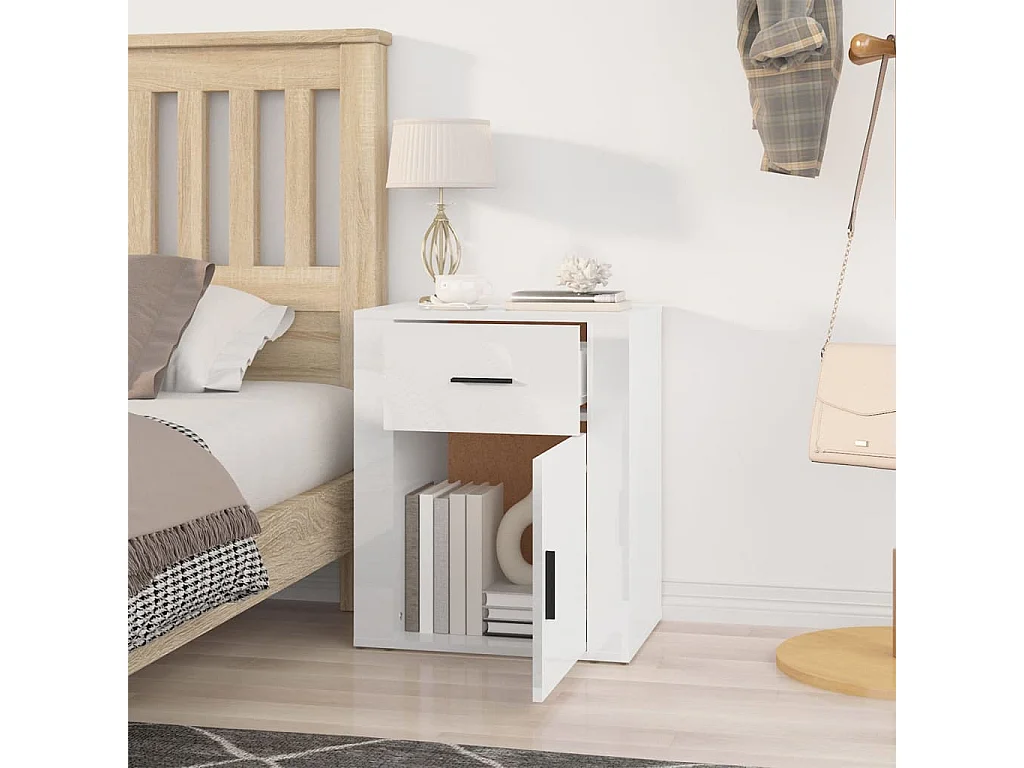 Arkport  Nachttisch Hochglanz-Weiß 50x36x60 cm Holzwerkstoff