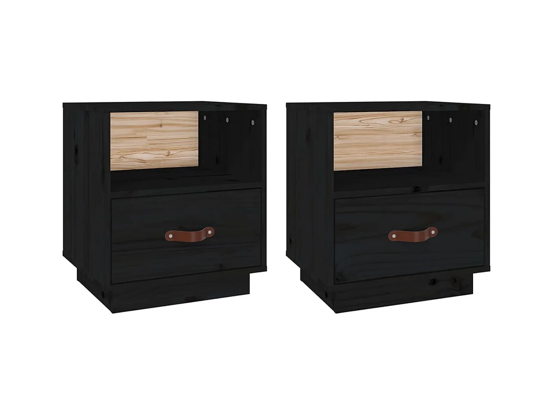 Lydar  Tables de chevet 2 pcs Noir 40x34x45 cm Bois de pin massif