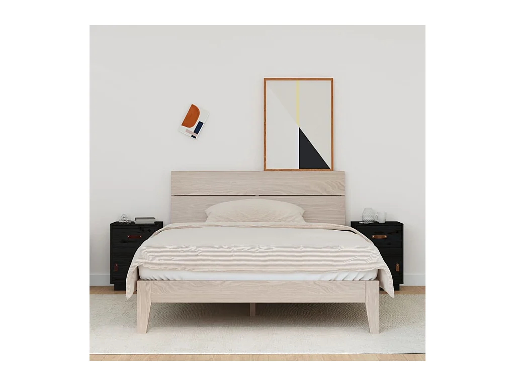 Yaldir  Tables de chevet 2 pcs Noir 40x34x55 cm Bois de pin massif