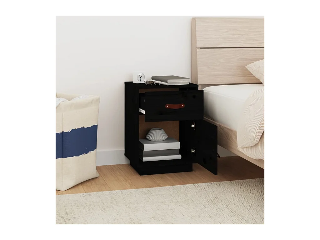 Yaldir  Tables de chevet 2 pcs Noir 40x34x55 cm Bois de pin massif