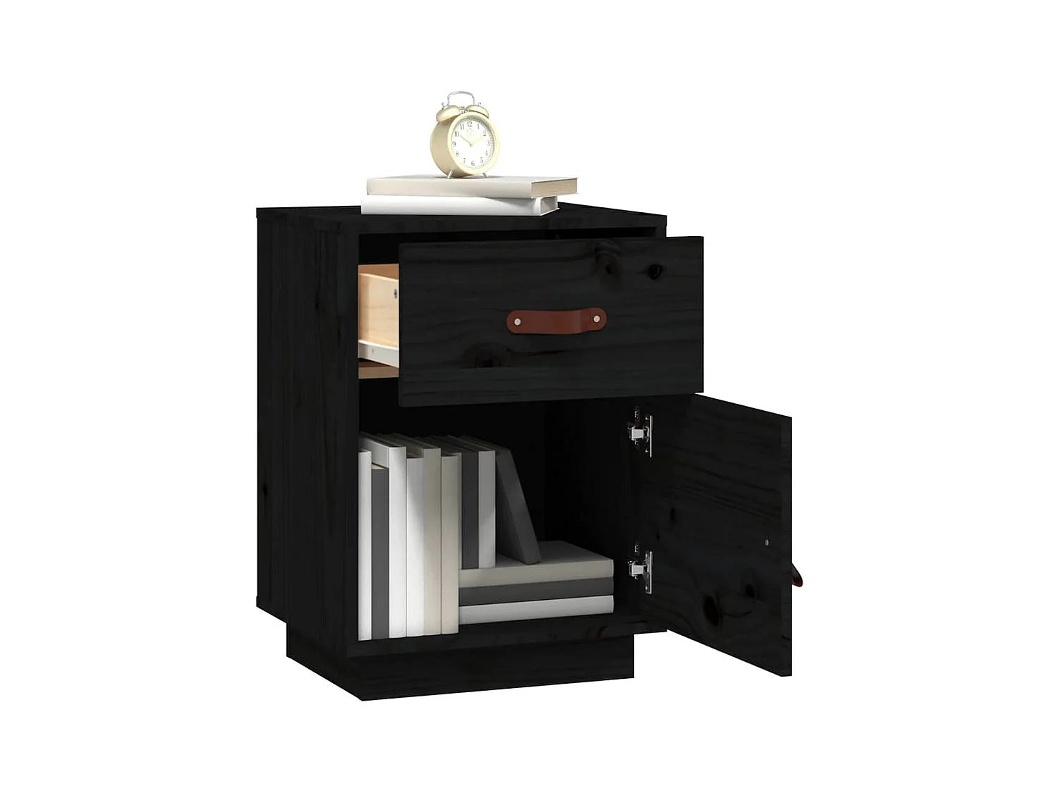 Yaldir  Tables de chevet 2 pcs Noir 40x34x55 cm Bois de pin massif