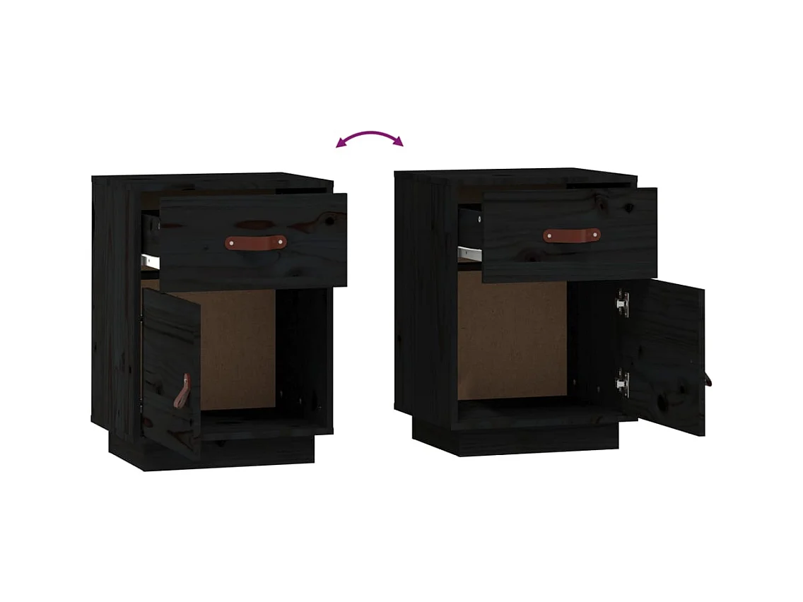 Yaldir  Tables de chevet 2 pcs Noir 40x34x55 cm Bois de pin massif