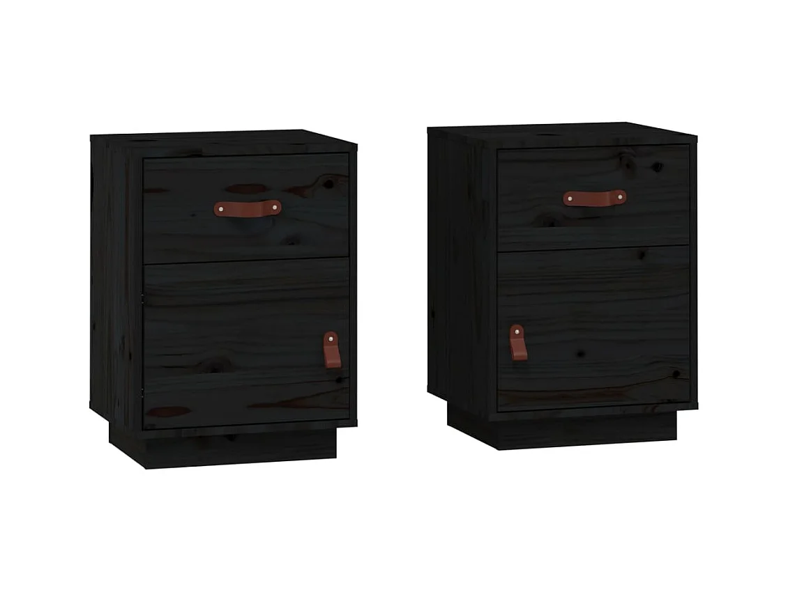 Yaldir  Comodini Neri 2 pz 40x34x55 cm in Legno Massello di Pino