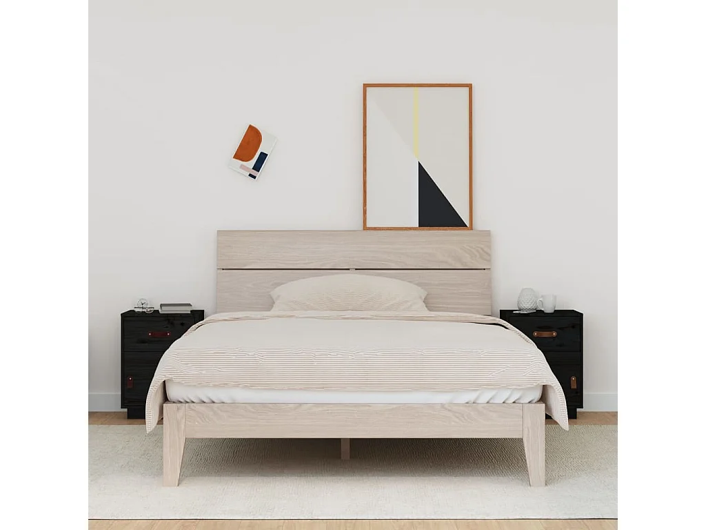 Yaldir  Mesitas de noche 2 uds madera maciza de pino negro 40x34x55 cm