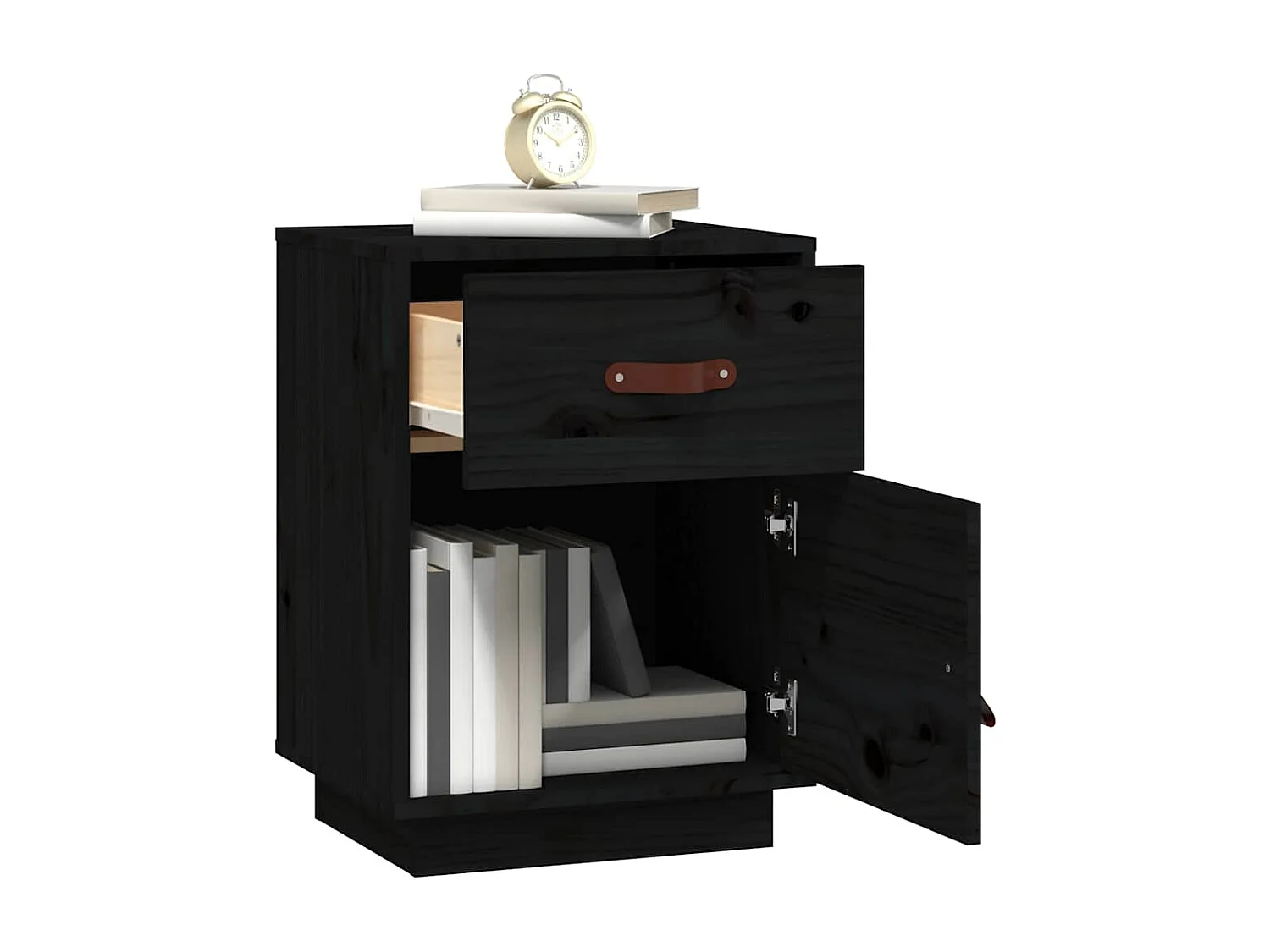 Yaldir  Mesitas de noche 2 uds madera maciza de pino negro 40x34x55 cm