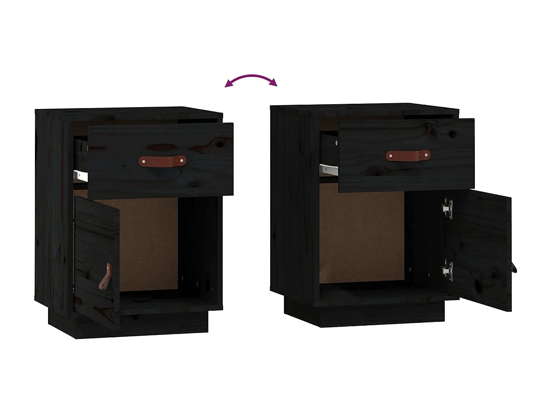 Yaldir  Mesitas de noche 2 uds madera maciza de pino negro 40x34x55 cm