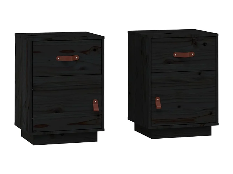 Yaldir  Mesitas de noche 2 uds madera maciza de pino negro 40x34x55 cm