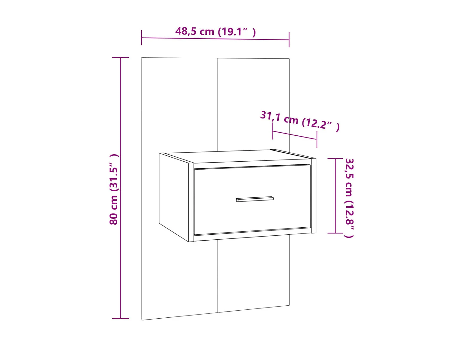 Saffira  Tables de chevet murales 2 pcs Gris béton