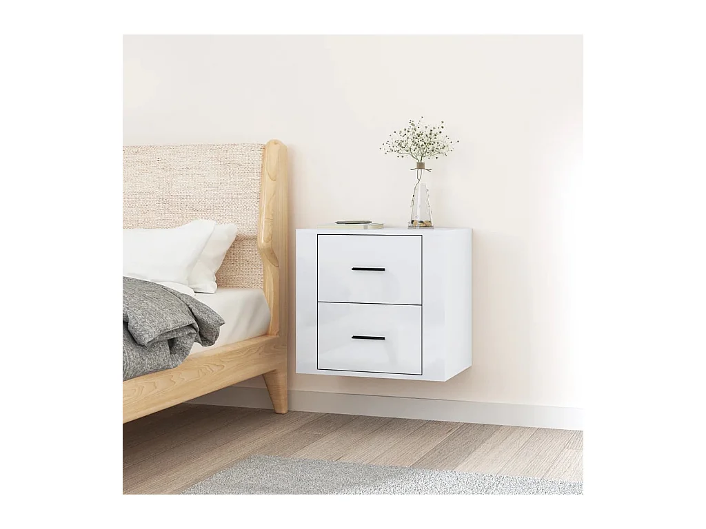 Goshen  Table de chevet murale Blanc brillant 50x36x47 cm