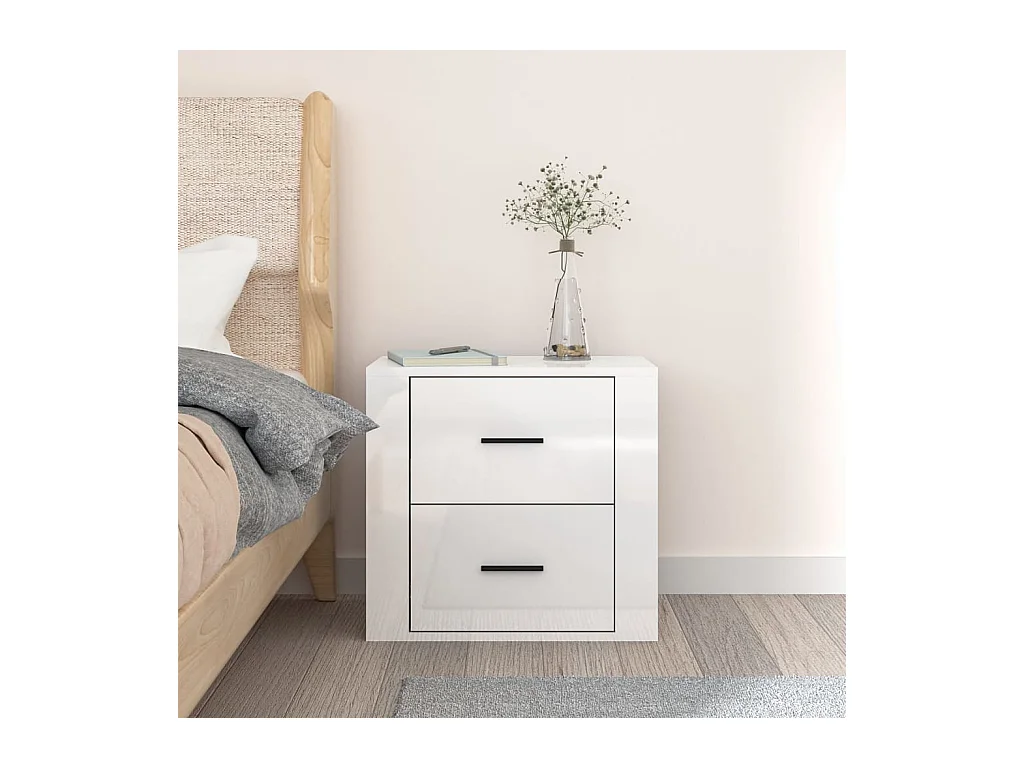 Goshen  Table de chevet murale Blanc brillant 50x36x47 cm