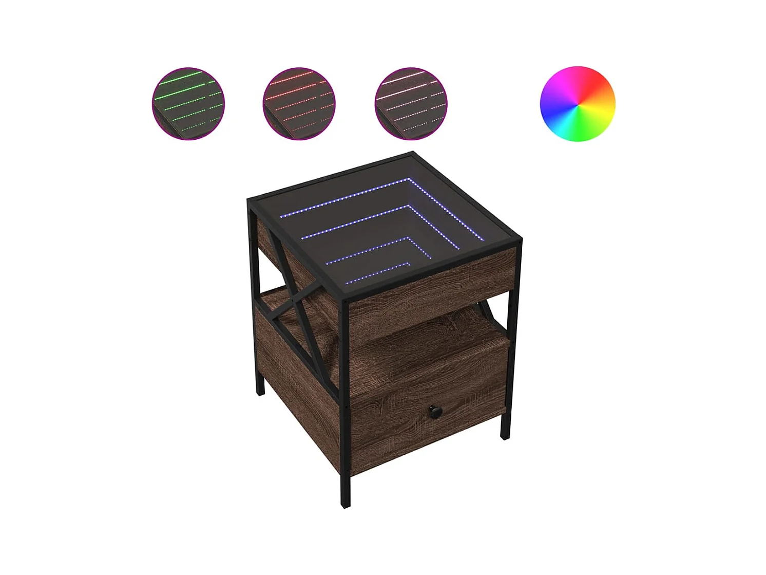 Amber Mae  Table de chevet avec LED infini chêne marron 40x40x51 cm
