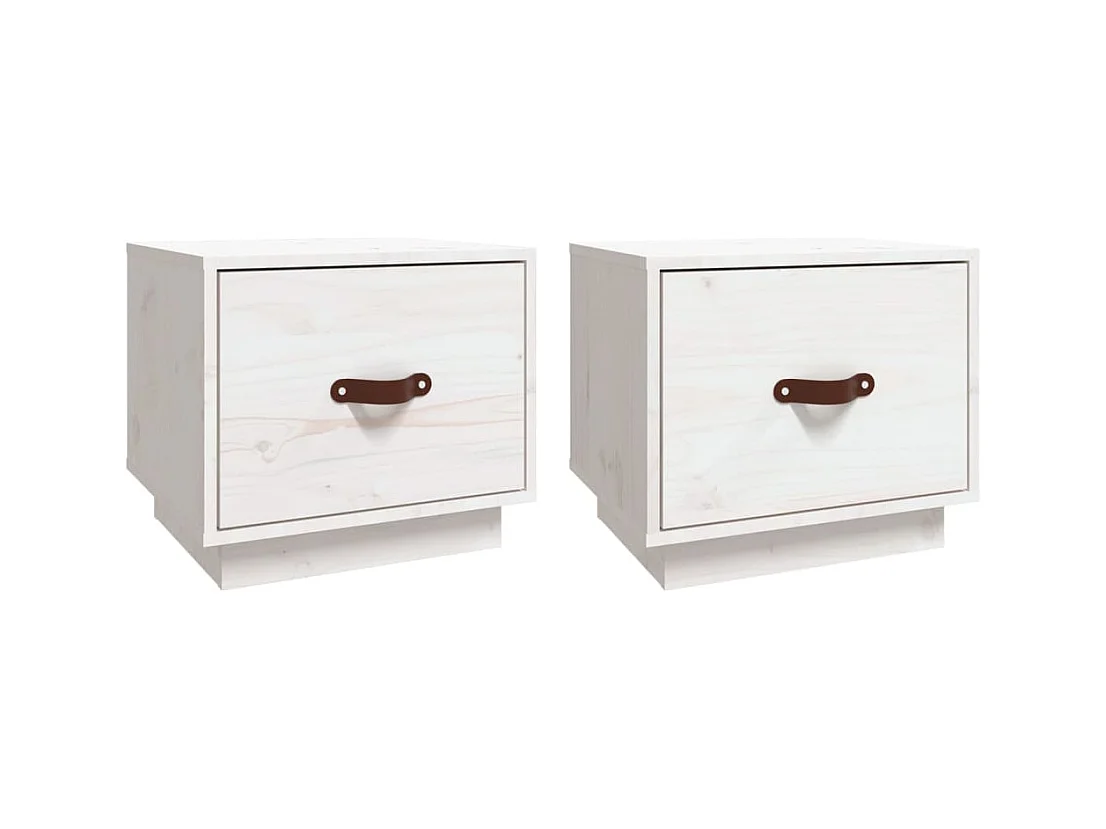 Ballston Lake  Comodini 2 pz Bianco 40x34x35 cm in Legno Massello di Pino