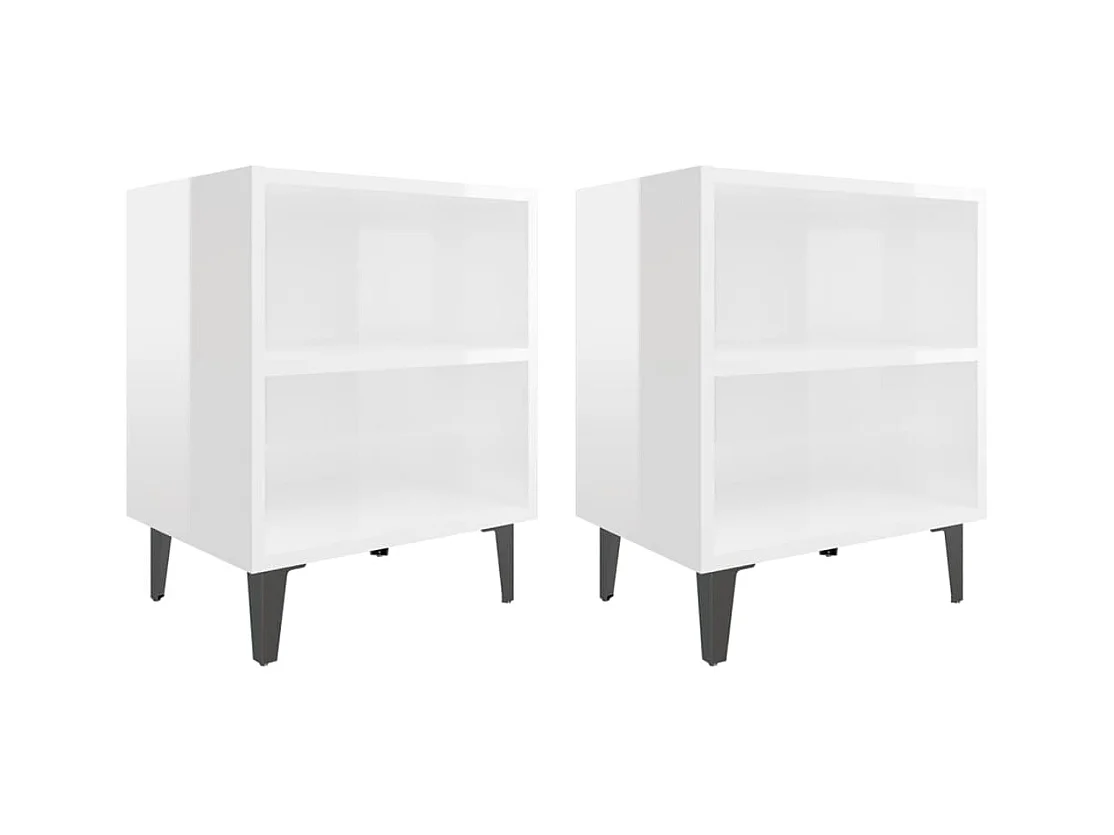 Silo  Tables de chevet pieds en métal 2 pcs blanc brillant 40x30x50cm