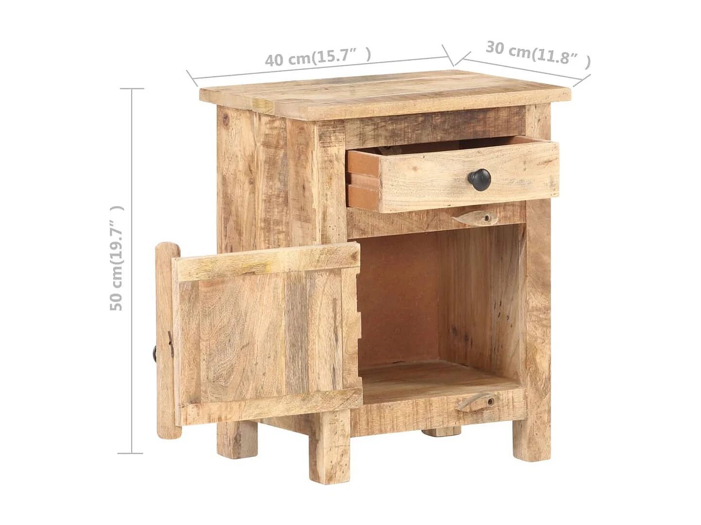 Collegno  Nachttisch 40x30x50 cm Raues Mangoholz