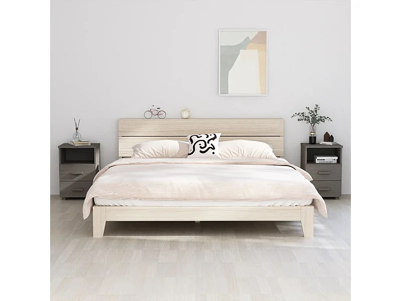 Calvino  Mesitas noche 2 uds HAMAR pino macizo gris claro 40x35x62 cm