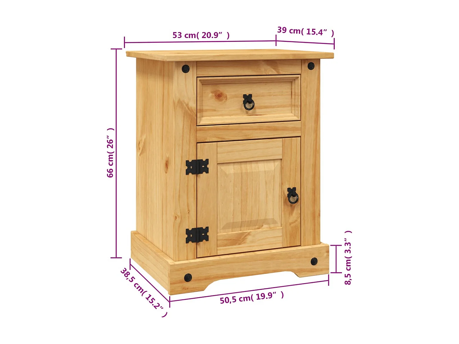 Grindir  Nachtkastje Mexicaans grenenhout Corona-stijl 53x39x66 cm