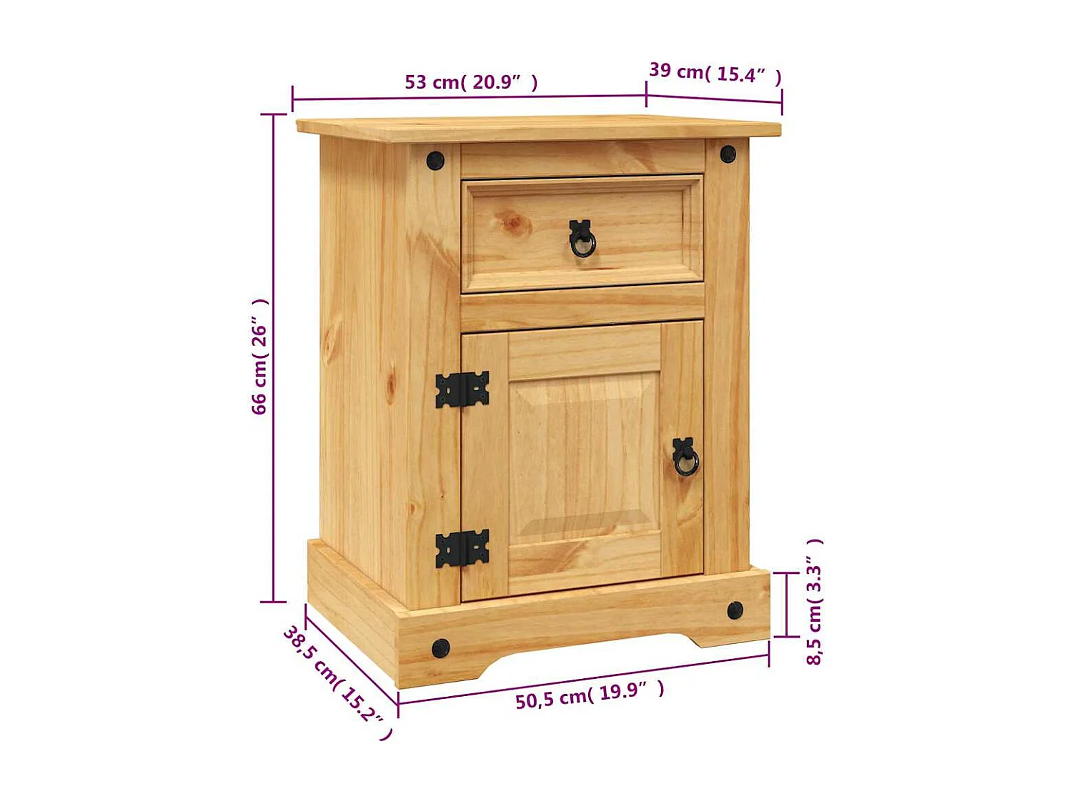 Grindir  Nachtkastje Mexicaans grenenhout Corona-stijl 53x39x66 cm