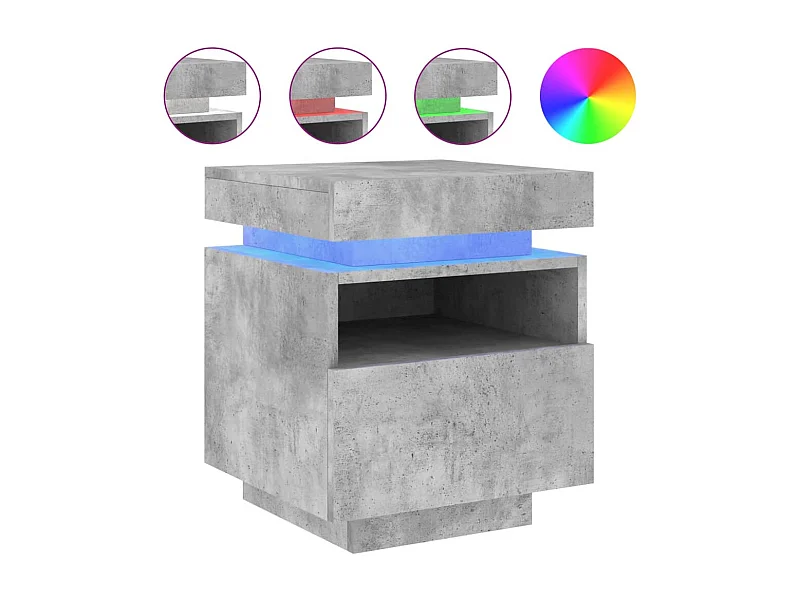 Josane  Armoire de chevet avec lumières LED gris béton 40x39x48,5 cm