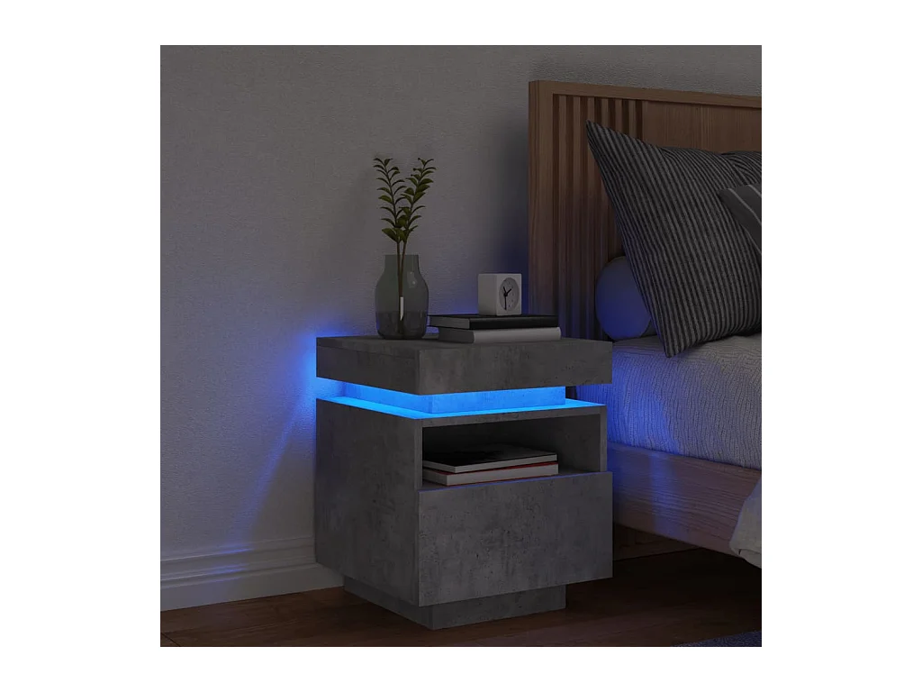 Josane  Armoire de chevet avec lumières LED gris béton 40x39x48,5 cm