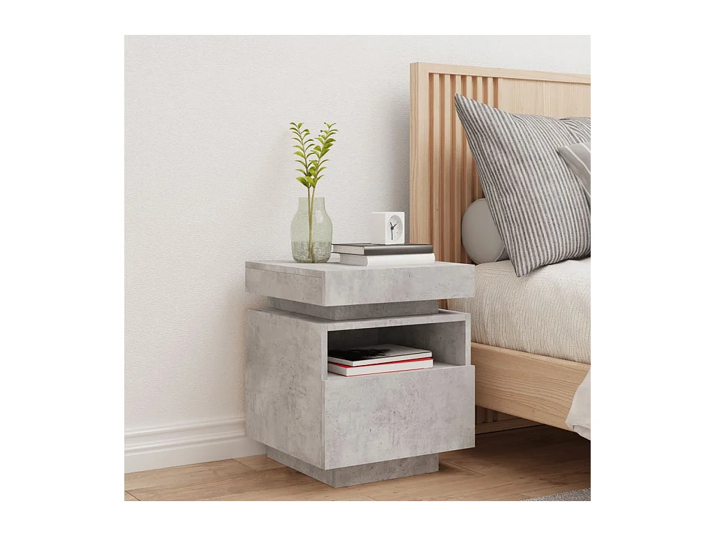 Josane  Armoire de chevet avec lumières LED gris béton 40x39x48,5 cm