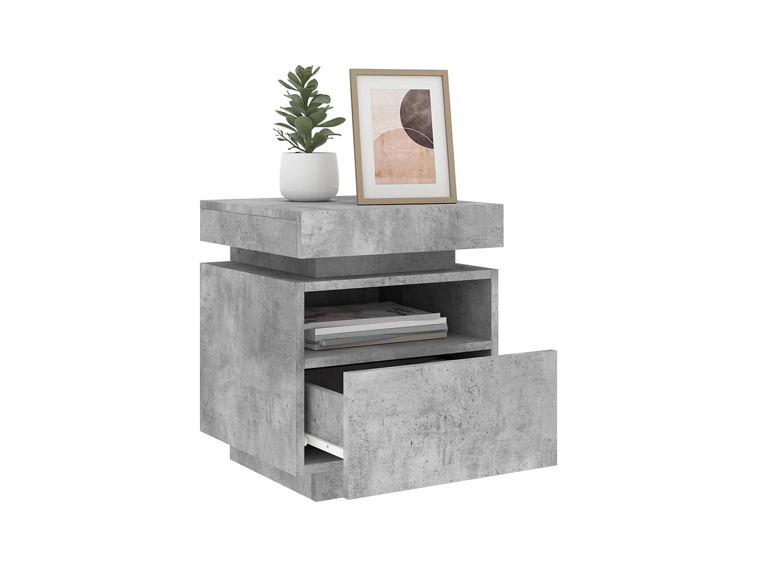 Josane  Armoire de chevet avec lumières LED gris béton 40x39x48,5 cm