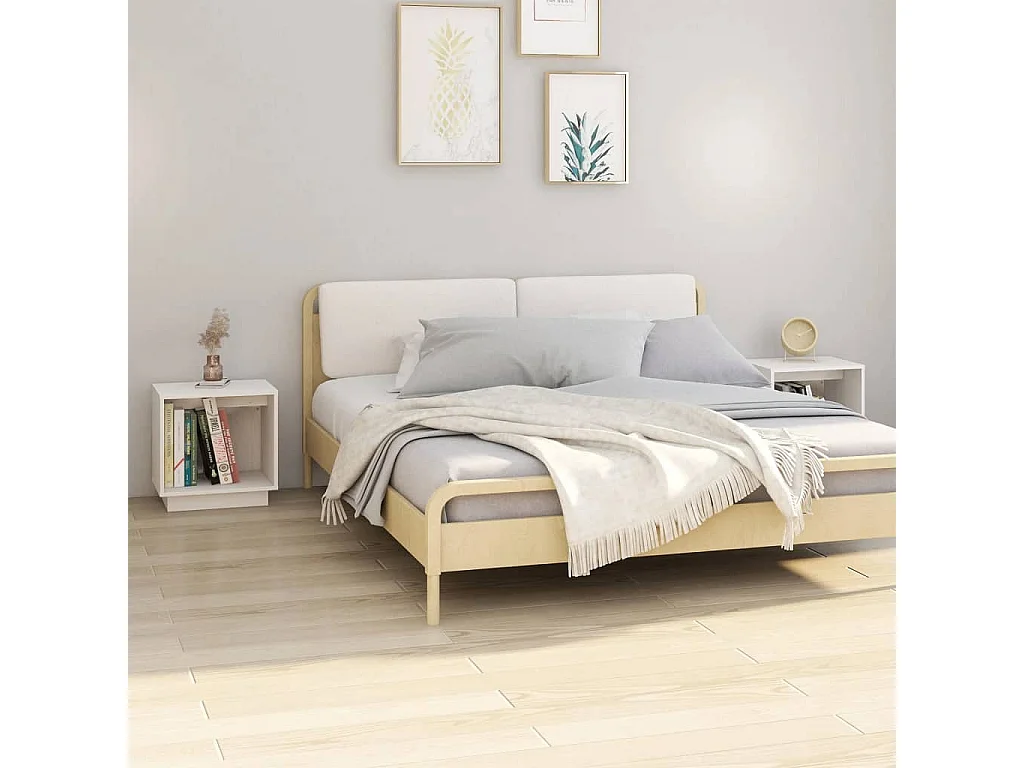 Kani  Tables de chevet 2 pcs Blanc 40x30x40 cm Bois de pin solide