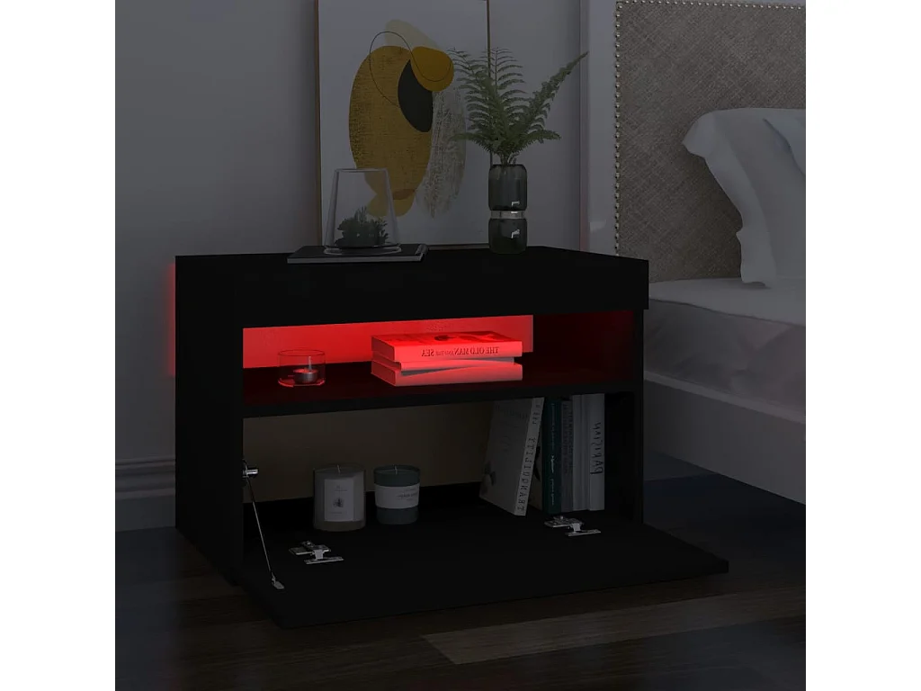 Beeville  Nachttisch mit LED-Leuchten Schwarz 60x35x40 cm Holzwerkstoff