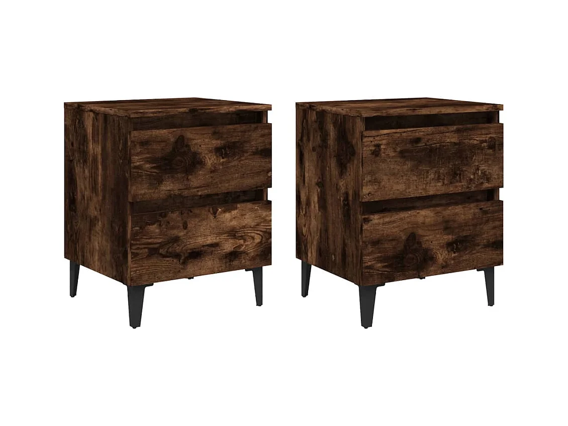 Orvieto  Tables de chevet pieds en métal 2 pcs Chêne fumé 40x35x50 cm