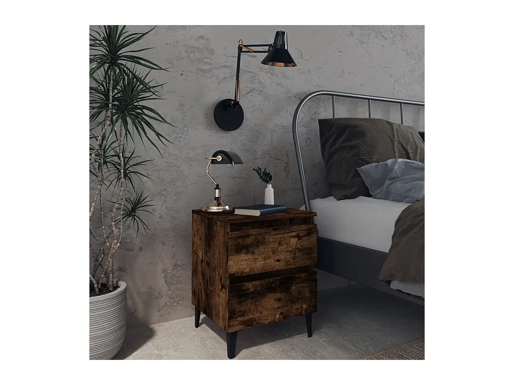 Orvieto  Tables de chevet pieds en métal 2 pcs Chêne fumé 40x35x50 cm
