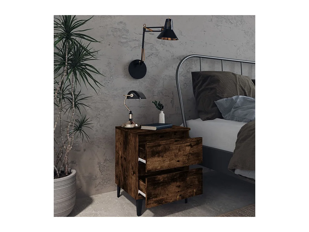 Orvieto  Tables de chevet pieds en métal 2 pcs Chêne fumé 40x35x50 cm