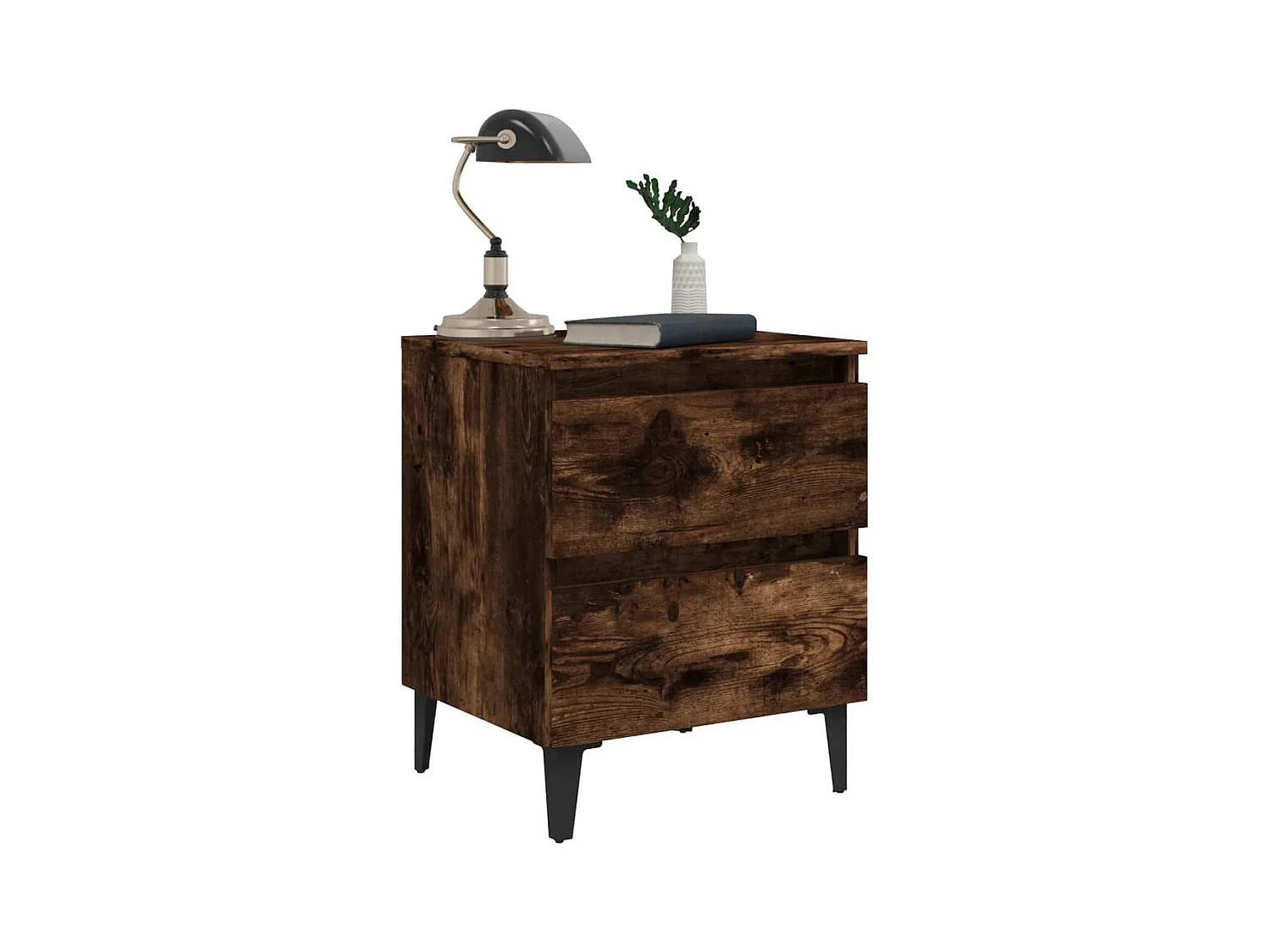 Orvieto  Tables de chevet pieds en métal 2 pcs Chêne fumé 40x35x50 cm
