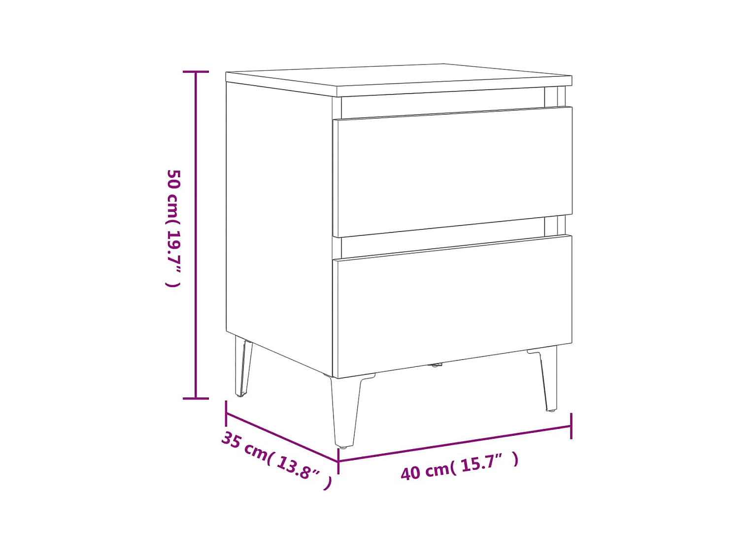 Orvieto  Tables de chevet pieds en métal 2 pcs Chêne fumé 40x35x50 cm