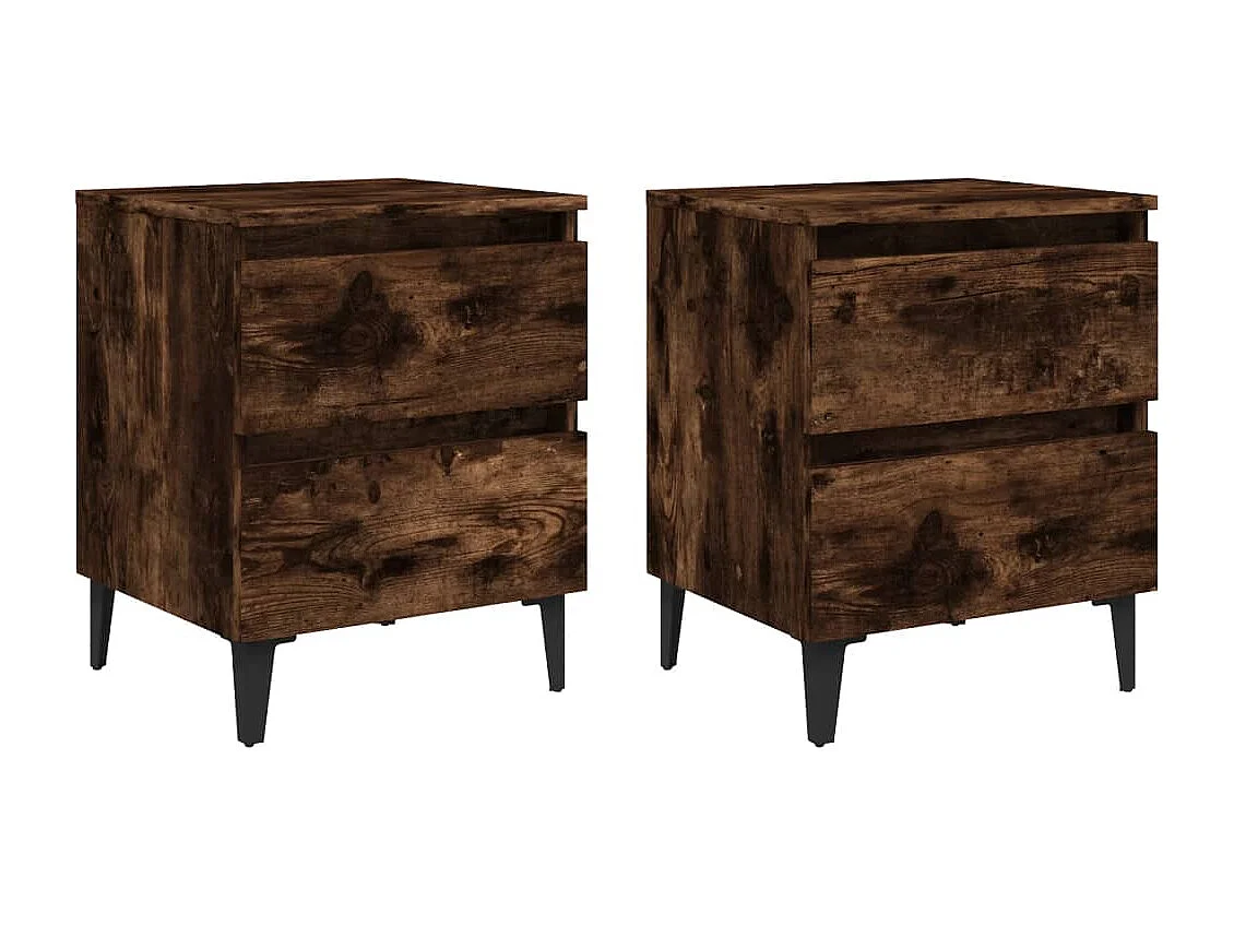 Orvieto  Tables de chevet pieds en métal 2 pcs Chêne fumé 40x35x50 cm