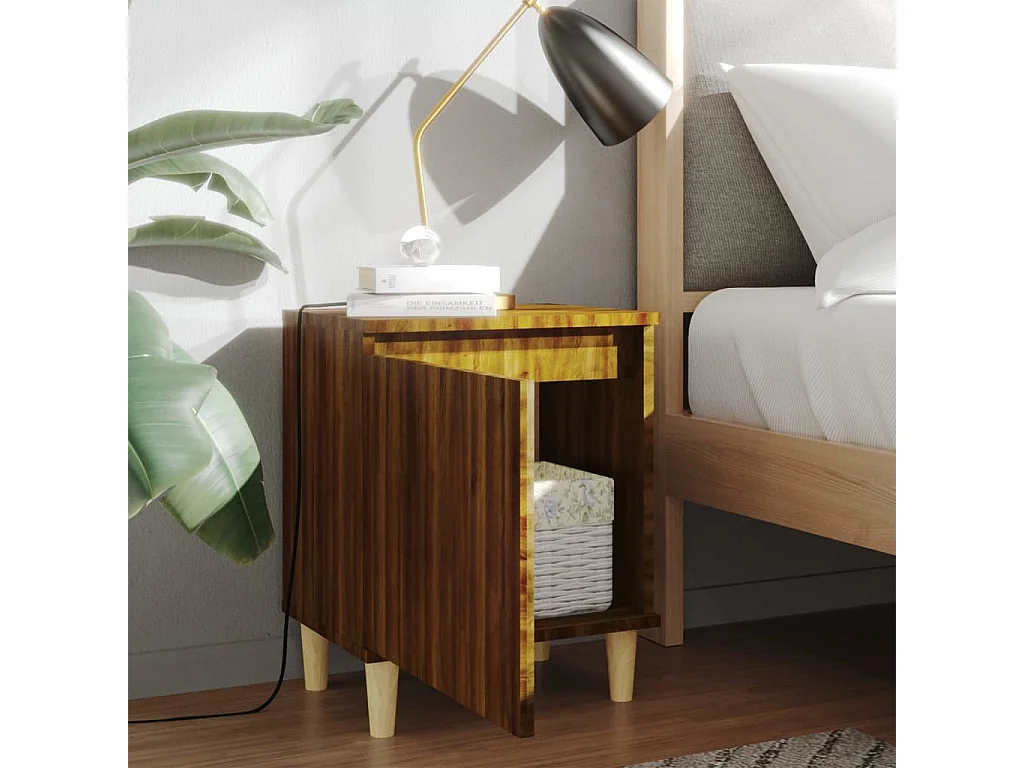 Zwolle  Mesitas de noche 2 uds con patas madera marrón roble 40x30x50cm