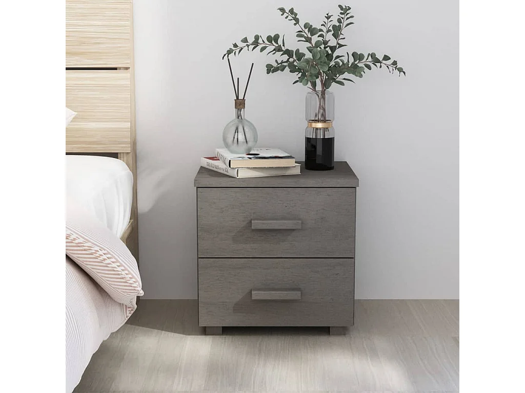Iduna  Table de chevet HAMAR Gris clair 40x35x44,5 cm Bois pin massif
